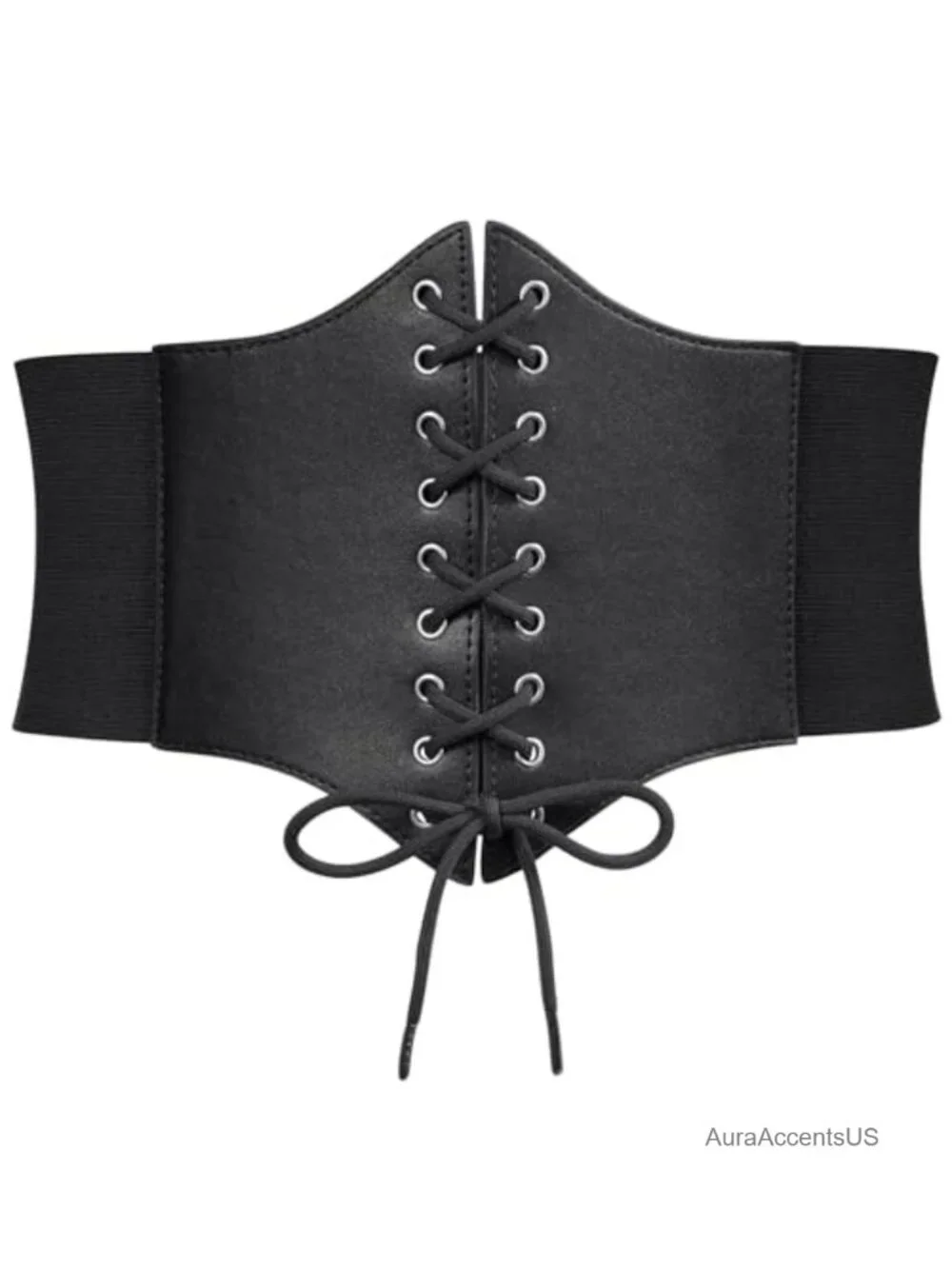 Wide PU Leather Corset Belt Lace-Up Waspie Waist Cincher for Dresses & Costumes